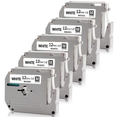 Imagem de Absonic Pacote com 5 fitas de etiqueta MK231 12 mm 1,2 cm branca compatível com Brother MK-231 M231 MK231 M-K231S fita de etiqueta M 12 mm 1,2 cm preto sobre branco para P Touch PT65 PTM95 PT80 PT90