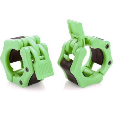 Imagem de Greententljs. Coleira olímpica – Barras de halteres olímpicos de 5 cm – Placas de pesos para para-choque Rogue – Coleiras de treino para musculação e treino profissional (1 conjunto, verde)