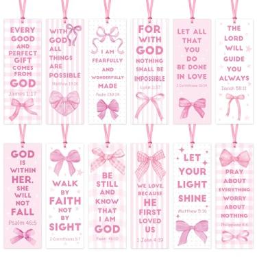 Imagem de Haooryx Marcadores de livro Coquette Pink Bows com versículo bíblico – 120 peças, marcador de página cristão vintage, etiqueta de presente de dia do orgulho para amantes de livros LGBTQ, presente de