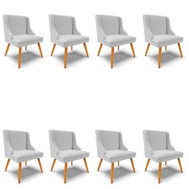 Imagem de Kit 8 Cadeiras Estofadas Para Sala De Jantar Pés Palito Lia Linho Cinza - Ibiza