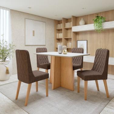 Imagem de Conjunto Sala de Jantar Tampo MDF com 4 Cadeiras  Amêndoa Clean/Off White/Avelâ