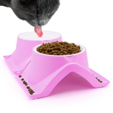 Imagem de Comedor Tigela Pote Comedouro Elevado Pet Pote Ração Gato Cachorro Comida 200g Água 350ml Bebedouro Cão Kit Duplo (Rosa)