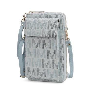 Imagem de MKF Collection Bolsa tiracolo para celular feminina – Bolsa clutch de couro PU com vários bolsos, alça de pulso, Cossetta azul claro, Small