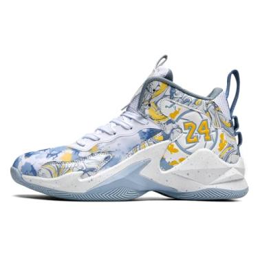 Imagem de Bolognifi Tênis de basquete masculino de cano alto são respiráveis ​​e leves, adequados para jogos em quadras internas e externas Equipamento de basquetebol(Blue,34 BR)