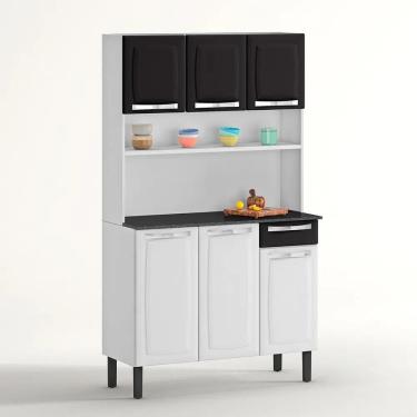 Imagem de Armário de Cozinha Compacto 6 Portas 1 Gaveta Itatiaia Rose de Aço 105cm Branco/Preto