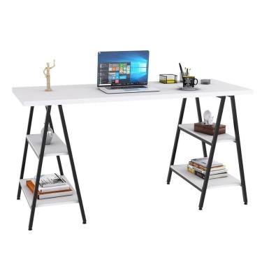 Imagem de Mesa Escrivaninha Cavalete 150cm Estilo Industrial Prisma C08 Branco Chess-preto - Mpozenato