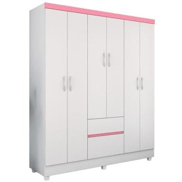 Imagem de Guarda Roupa Casal 6 Portas 2 Gavetas Flash Ii D02 Branco-rosa-branco - Mpozenato