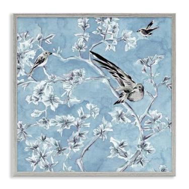Imagem de Stupell Industries Design de arte giclée emoldurado cinza com ramos de pássaro serenidade cunhada por Melissa Wang, 43 x 43 cm