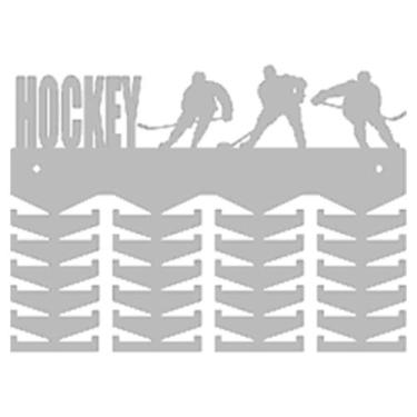 Imagem de Porta Medalhas Branco Hockey Preto Suporte MDF Personalizado Ganchos E