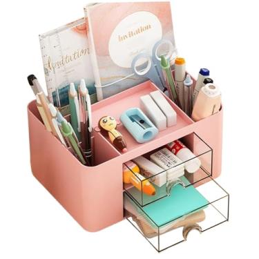 Imagem de Porta-lápis, organizador de mesa com gavetas, organizador de mesa de grande capacidade de 5 compartimentos, organizador de mesa de plástico portátil, organizador de papelaria para material escolar de