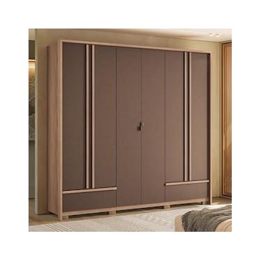 Imagem de Guarda-roupa Santos Andirá Chicago 6 Portas, 5 Gavetas, 5 Prateleiras com Cabideiro e Maleiro Casal – Wood/Terracota