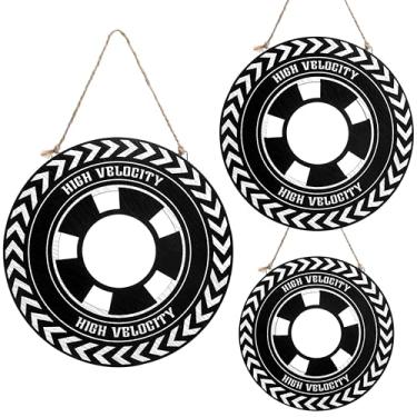 Imagem de Wesiti 3 peças de decoração de roda de carroça de madeira, pneu de corrida, carro, festa, decoração de carro, roda de carros de corrida para aniversário, jogos, noites, quarto, evento escolar, artigos