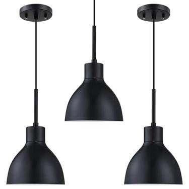 Imagem de Dolaimy House - Pacote Com 3 Luminárias Pendentes Industriais De Teto Para Cozinha Interna, Acabamento Preto, Cúpula Metal Tipo Tambor 7,3" Bar, Sala Jantar E Estar Sobre A Pia