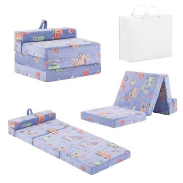 Imagem de Tiita Colchão de chão de três dobras com travesseiro para crianças, futon para bebês com capa removível, tapete de espuma portátil para cochilos com bolsa de armazenamento para meninas e meninos