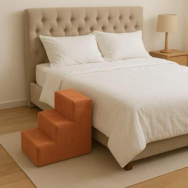 Imagem de Escadinha Pet Escada Luxo 3 Degraus Suede Terracota - New Belle Estofa