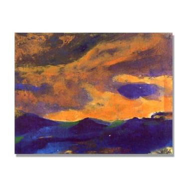Imagem de NHLDZYH Impressões de Emil Nolde, (Mar escuro com céu marrom), reproduções de pinturas famosas, imagem de arte abstrata para sala de estar quarto decoração de casa. Tela de 40 x 50 cm - 15,8 x 19,7