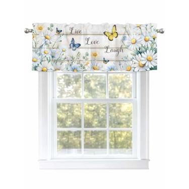 Imagem de Cortina para janelas primavera verão fazenda margarida borboleta cortinas de cozinha sanefa bolso para varão flores tratamento de janela cortinas curtas para cozinha, banheiro, sala de estar, 1 painel