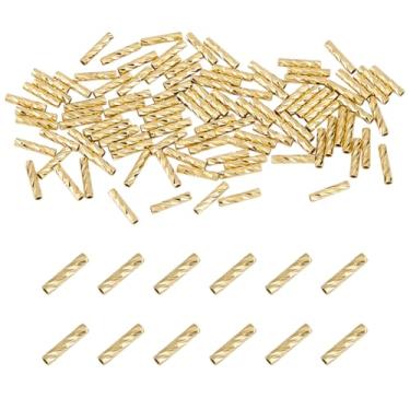 Imagem de DELORIGIN 100 peças, banhado a ouro 14 quilates, contas pequenas 7 × 1,5 mm, pingente de semente de tubo longo texturizado, contas espaçadoras soltas douradas para fazer joias, brincos, pulseiras
