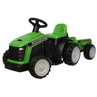 Imagem de Carrinho Mini Trator Infantil Elétrico Verde 6v com Reboque Importway