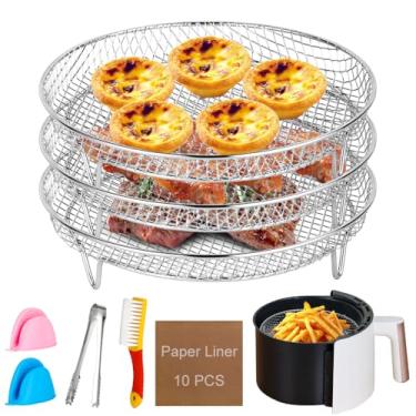 Imagem de Cesta de fritadeira a ar de 19,8 cm, rack de desidratação empilhável de 3 camadas, cestas de malha de aço inoxidável 304, churrasqueira Ninja Foodie, adequada para fritadeiras a ar com dimensões
