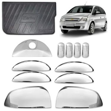 Imagem de Aplique Maçaneta 4 Portas + Maçaneta Traseira + Par de Retrovisor + Protetor Bandeja de Porta-malas + Tampa de valvula adaptável para Meriva 2002 2012 Kit Cromado