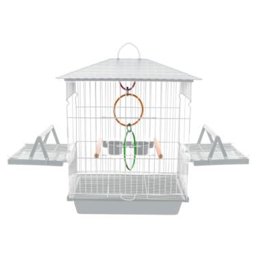 Imagem de Gaiola para calopsita mansa teto plastico com bandejas e poleiros na cor branca