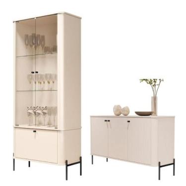 Imagem de Conjunto Buffet e Cristaleira Rouxinol Off White Preto - CASA H