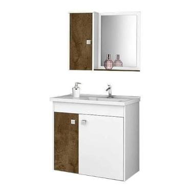 Imagem de Gabinete Banheiro Com Pia Wall Mounted Bathroom Cabinet with Sink Space Saving Organizer Rustproof Easy to Install(BRANCO/MADEIRA RUSTICA)