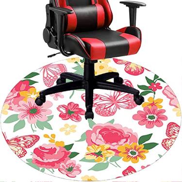 Imagem de Tapete de cadeira de escritório com flores, textura de flor, tapete de cadeira de mesa para piso de madeira de escritório em casa, protetor de piso de pilha baixa, redondo 119 cm