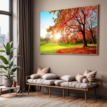 Imagem de Quadro com Moldura Sala Quarto Arvore Vermelha Sol Decorativo Horizontal Grande Hall
