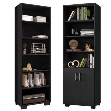 Imagem de Kit Livreiro 2 Portas Pequenas Livreiro 5 Prateleiras Office Preto - M