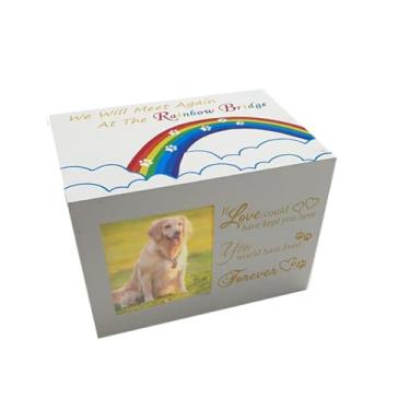 Imagem de Caixa Memorial Rainbow Bridge para Pets, Porta-Retrato com Mensagem de Amor, Urna Decorativa para Animais de Estimação