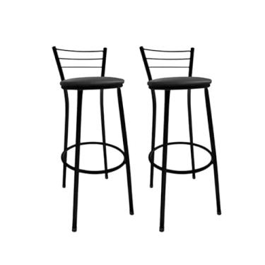 Imagem de Banquetas Altas Bistrô, Kit 2 Unidades, Bancada Cozinha Americana, Bar e Balcão, Estrutura Metálica Preta