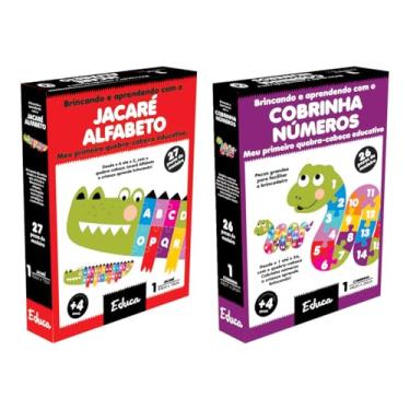 Imagem de Quebra-Cabeça Cobrinha Números Jacaré Alfabeto MDF Brinquedo Educativo Pedagógico Alfabetização