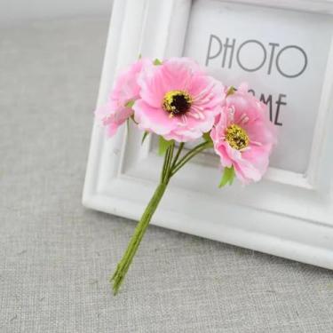 Imagem de Flores artificiais de cerejeira, vaso de carro para casamento, decoração de casa, buquê de noiva, plantas de seda artesanais (rosa)