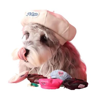 Imagem de LUVMOJO Chapéu de boina de cachorro bonito chapéu de boina de couro francês para cães e gatos médios e pequenos faixa de cabeça elegante para festas e festivais, acessório de moda adorável para