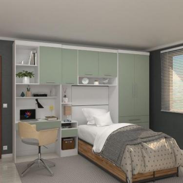 Imagem de Quarto Modulado Solteiro 313cm 6 Portas 4 Gavetas Alpes Luciane, Branc