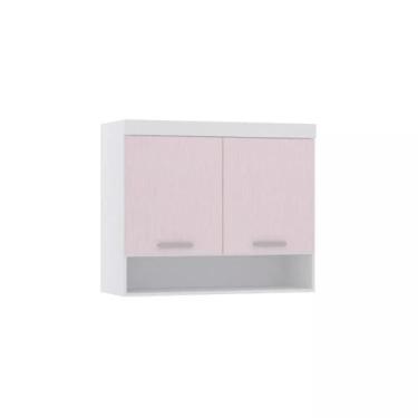 Imagem de Guarda-roupa Modulado 97cm Aéreo 2 Portas Alpes Luciane, Branco/Rosa