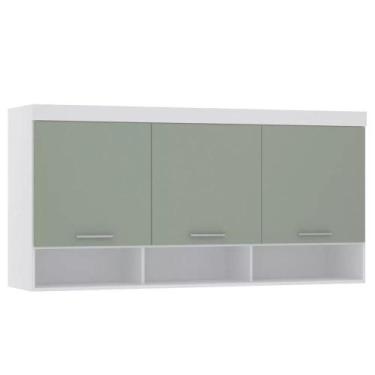 Imagem de Guarda-roupa Modulado 165cm Aéreo 2 Portas Alpes Luciane, Branco/Verde