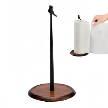 Imagem de NPKCJZY Suporte de toalha de papel de madeira, suporte de rolo de papel em pé com base ponderada antiderrapante, suporte de rolo de papel rasgado com uma mão para cozinha, banheiro, casa de fazenda