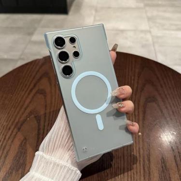 Imagem de MVVKKY para Samsung S24 Ultra Fino Broderless Case Radiação de Calor Fino Fosco PC Capa Magnética (para Samsung S24/Azul)