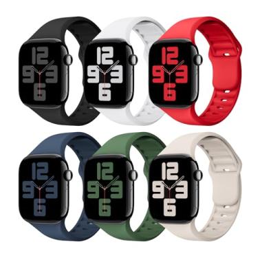 Imagem de Pulseira de silicone compatível com Apple Watch Ultra 2/Ultra SE séries 10/9/8/7/6/5/4/4/3/2/1 de 38 mm, 40 mm, 41 mm, 44 mm, 45 mm, 46 mm, 2/1