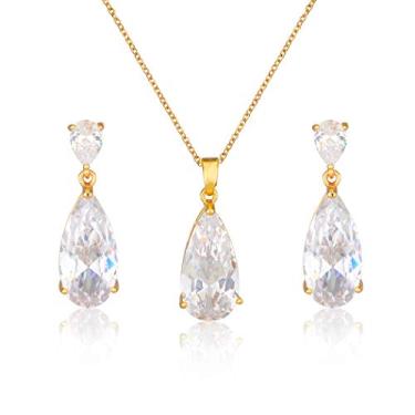 Imagem de Conjunto de joias de casamento para damas de honra - Conjunto de brincos de colar de diamante de zircônia cúbica de zircônia cúbica de cristal de zircônia esterlina para noiva, mãe da noiva, festa de