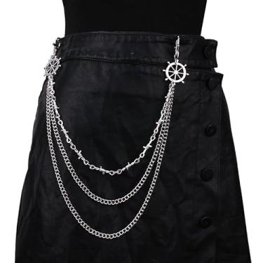 Imagem de NICIFOAM Corrente jeans em camadas prata punk com bolso para homens e mulheres, chaveiro brilhante para calças, jeans elegante hip hop