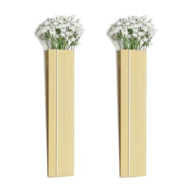 Imagem de Pretty Jolly Vaso de metal moderno boho para decoração de parede, decoração de parede, decoração de parede, para sala de estar, quarto, branco, conjunto de 2 dourados
