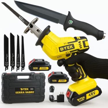 Imagem de Serra Sabre Elétrica Sem Fio 48V Brushless 3000 SPM Bateria Recarregável 2Ah + Faca Tática Militar Premium Lâmina 20 cm Full Tang