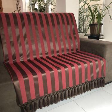 Imagem de Manta Para Sofá em Tecido Jacquard Listrado Marsala com Marrom 190x140