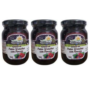 Imagem de Kit com 3 Geleia Extra de Morango com Pimenta - 320g - Fazenda Sonnenh