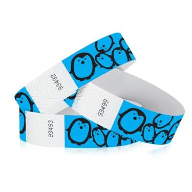 Imagem de Pulseiras Tyvek 500 Wristco Blue Penguins de 1,9 cm - Pulseiras de papel para eventos