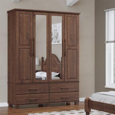 Imagem de Guarda Roupa Bipartido 4 Portas e 4 Gavetas Linha Ouro Madeira Maciça 2252WN Café Finestra